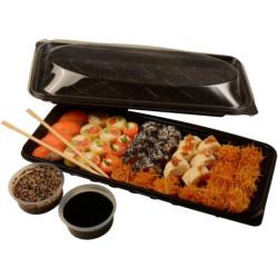 Bandeja rectangular base Negra (c/tapa transparente grande)